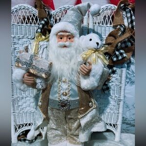 Festive Santa Claus Figurine with Bear